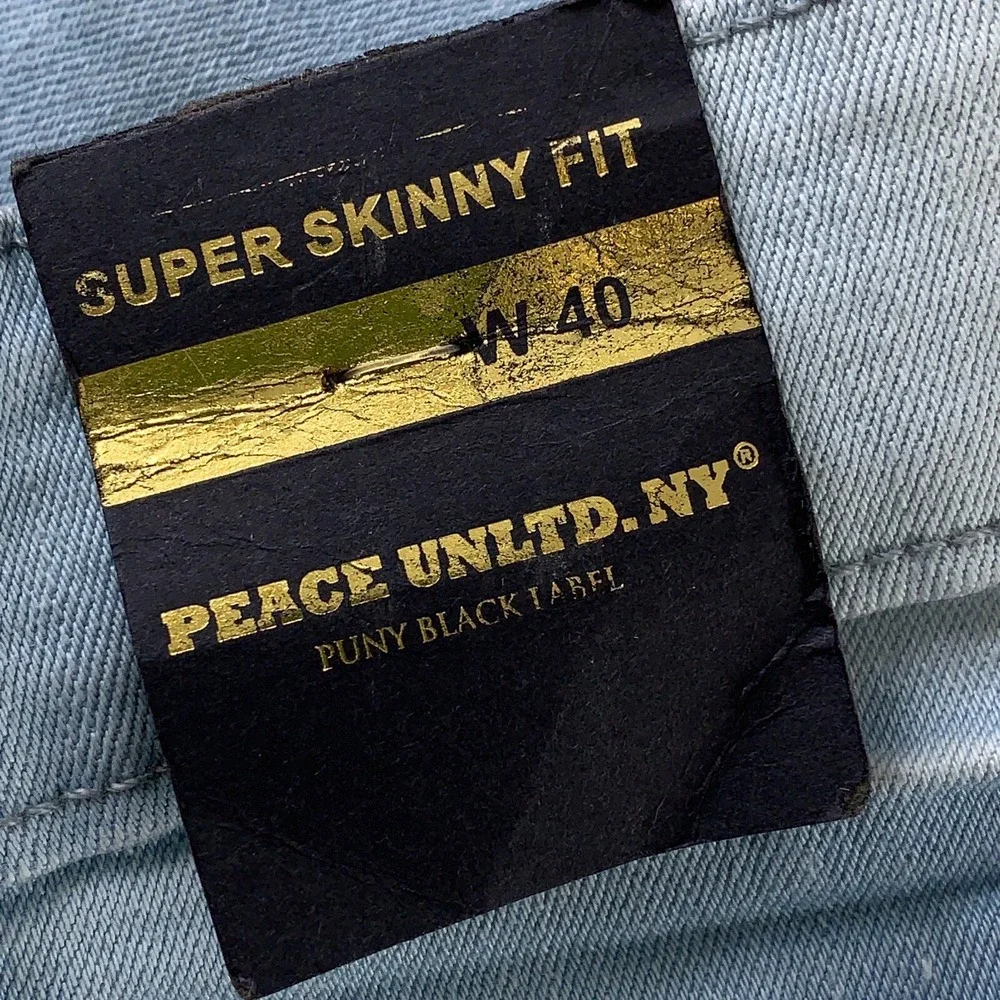 Peace Untd Men's Size 40 Light Wash Distressed Stretch Super Skinny Jeans NWT